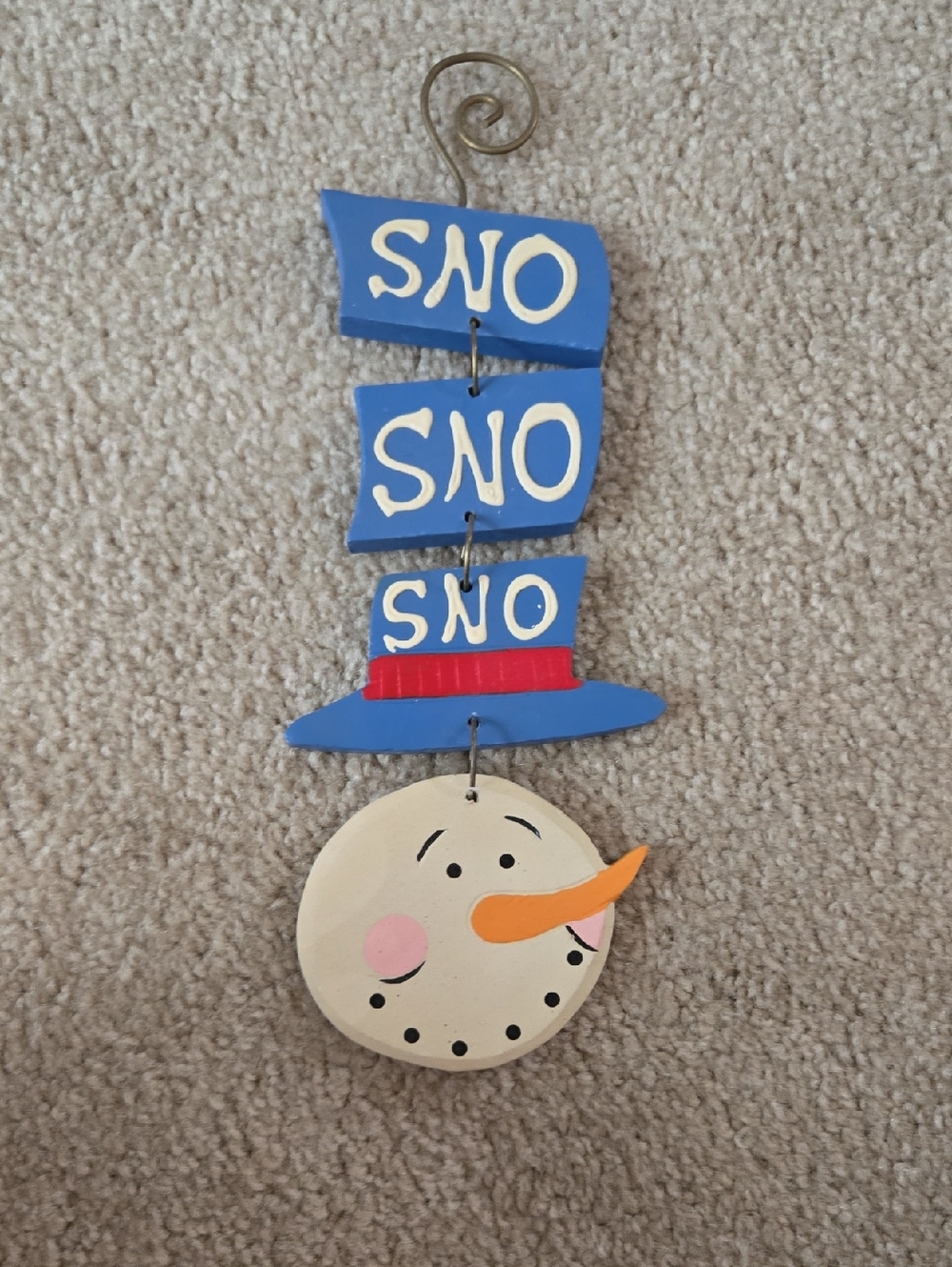 Vintage Snowman Face Top Hat Wooden Christmas Ornament